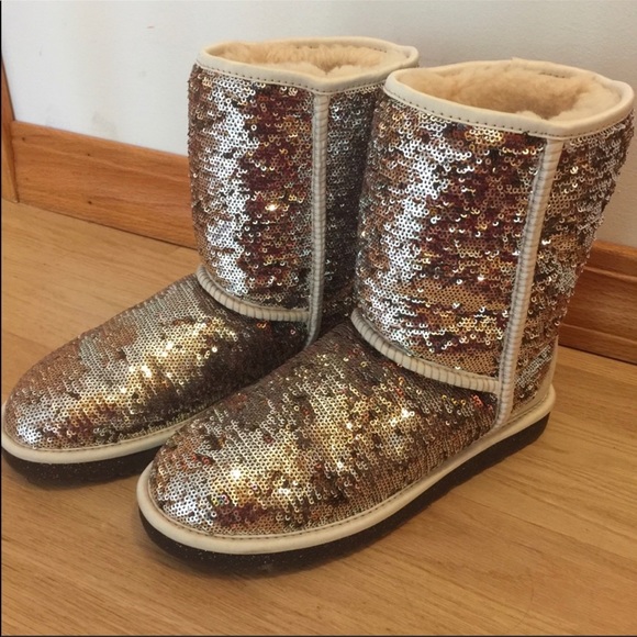 UGG | Shoes | Womens Ugg Gold Sparkle Sequins Short Boot New | Poshmark